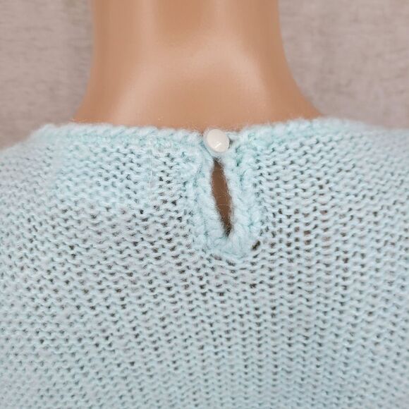 Debra Martin Vintage Women's Mint Blue Knit Sweater Lace Pearl Embellished - Picture 7 of 11